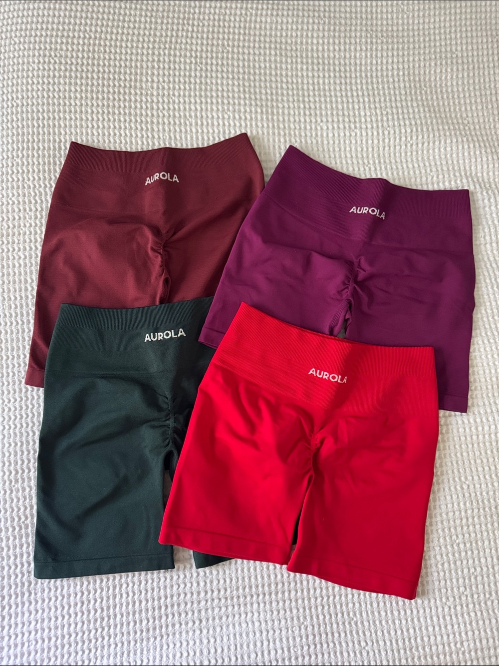 Aurola High-Waist Bike Shorts pack of 4— Red, Plum, Burgundy, Forest
